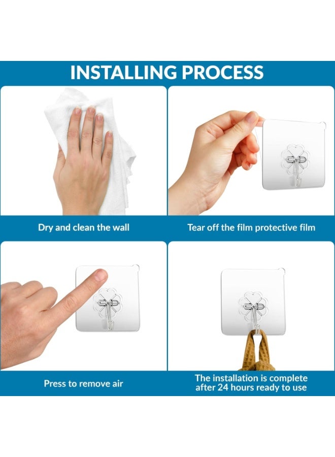 Waterproof Transparent Self-Adhesive Wall Hooks – Heavy Duty 22lb Load Sticky Hooks for Hanging Clothes, Towels, Bags, Kitchen Tools, Bathroom, and Outdoor Utility Organization-10Pcs - Image 3